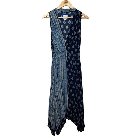 Maeve Anthropologie Eclipsed Wrap Dress Paisley Patchwork Blue Women’s Size 8 - Picture 3 of 11